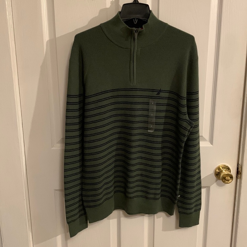 NEW Nautica Pine-forest Mid- Zipper Long Sleeve Sweater with Navtech